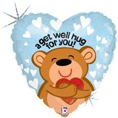 Get Well Bear Hug Heart-Shaped Mylar Balloon