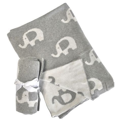 Knitted Baby Blanket - Grey Elephant