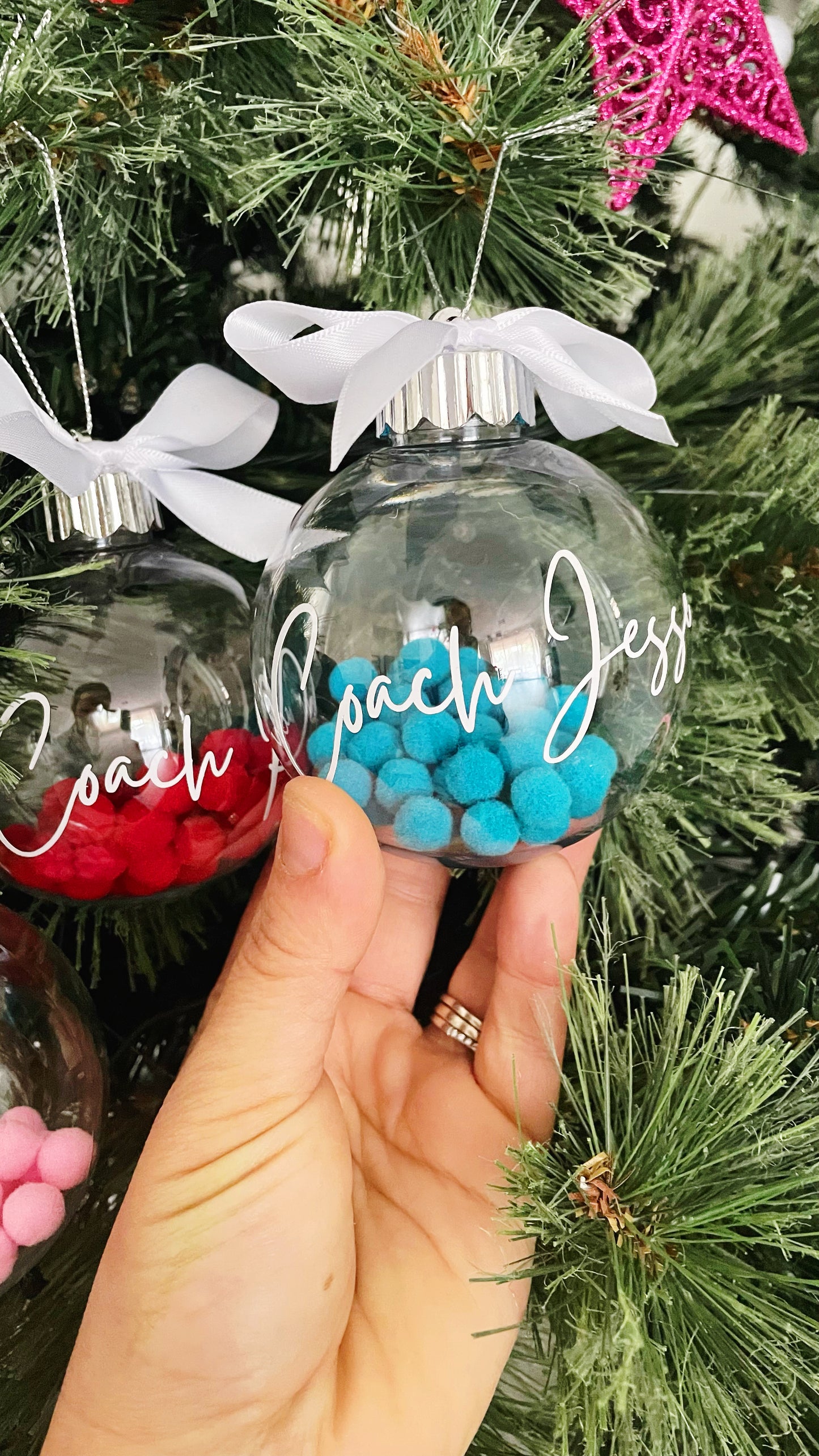 Blue Pom Pom Christmas bauble