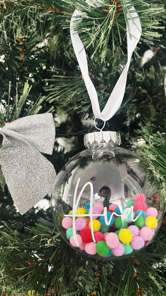 Rainbow Pom Pom Christmas bauble